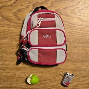 American Girl Doll Red and White Backpack Set with Flip Phone and Apple